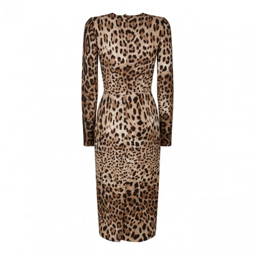 Brown Leopard Print Midi Dress