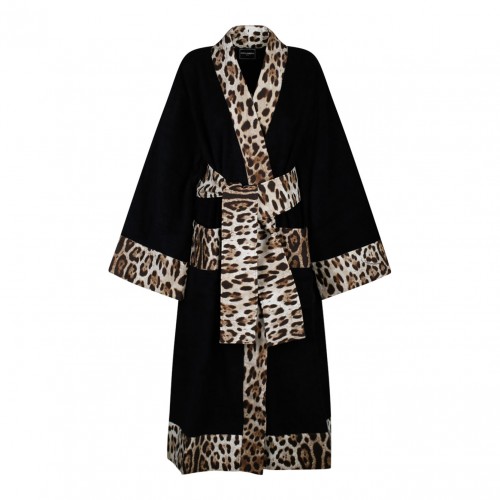 Leopard Print Trim Bathrobe