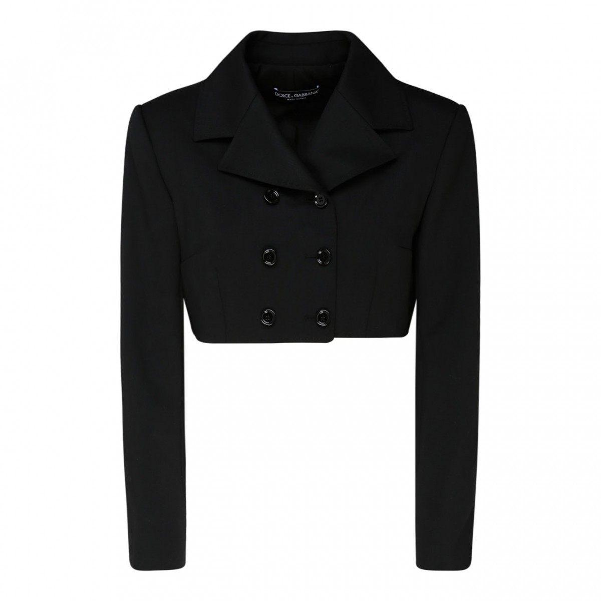 Black Wool Blend Cropped Blazer