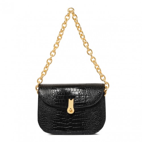 Black Cacciatora Croco Bag