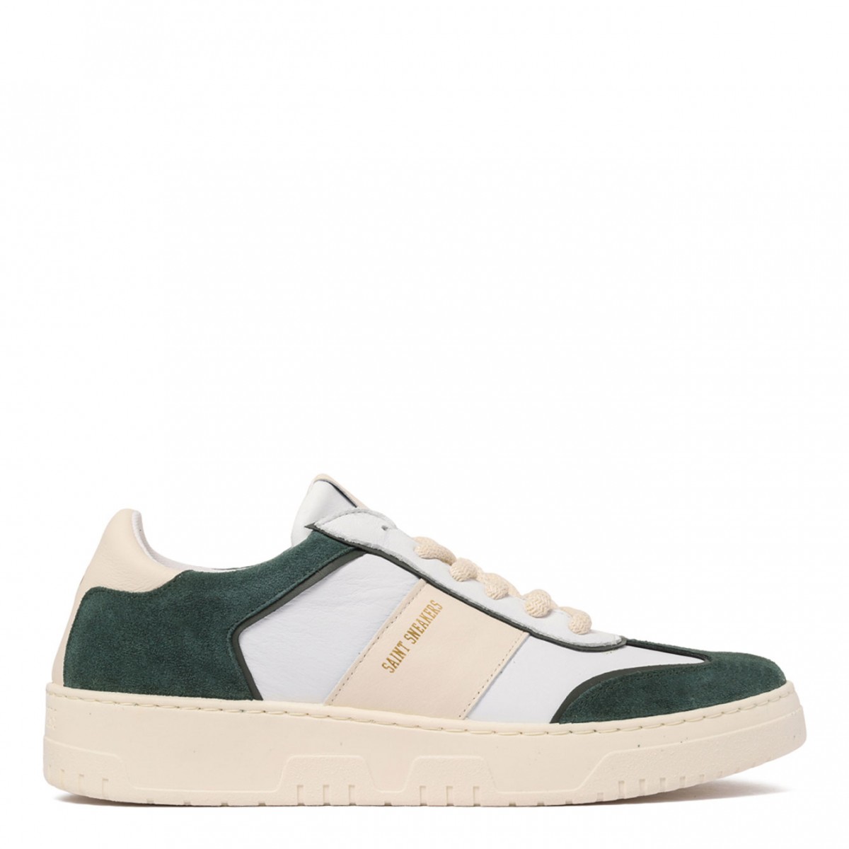 White and Dark Green Dandy M Sneakers