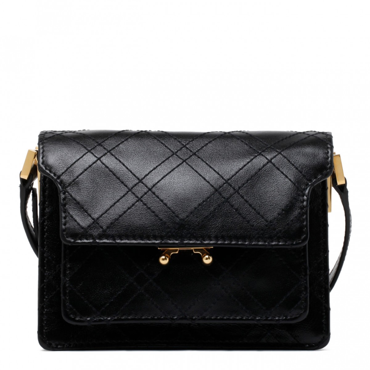 Marni Black Calf Leather Truck Shoulder Bag. 