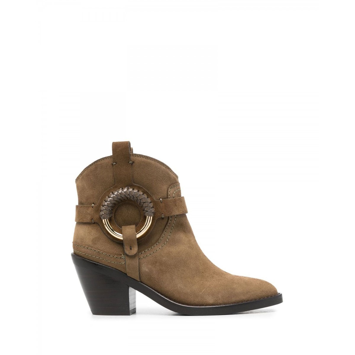 See By Chlo Olive Calf Suede Hana 75mm Cowboy Boots