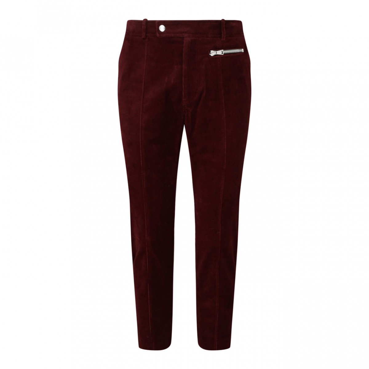 Bordeaux Red Cotton Suede Cropped Trousers