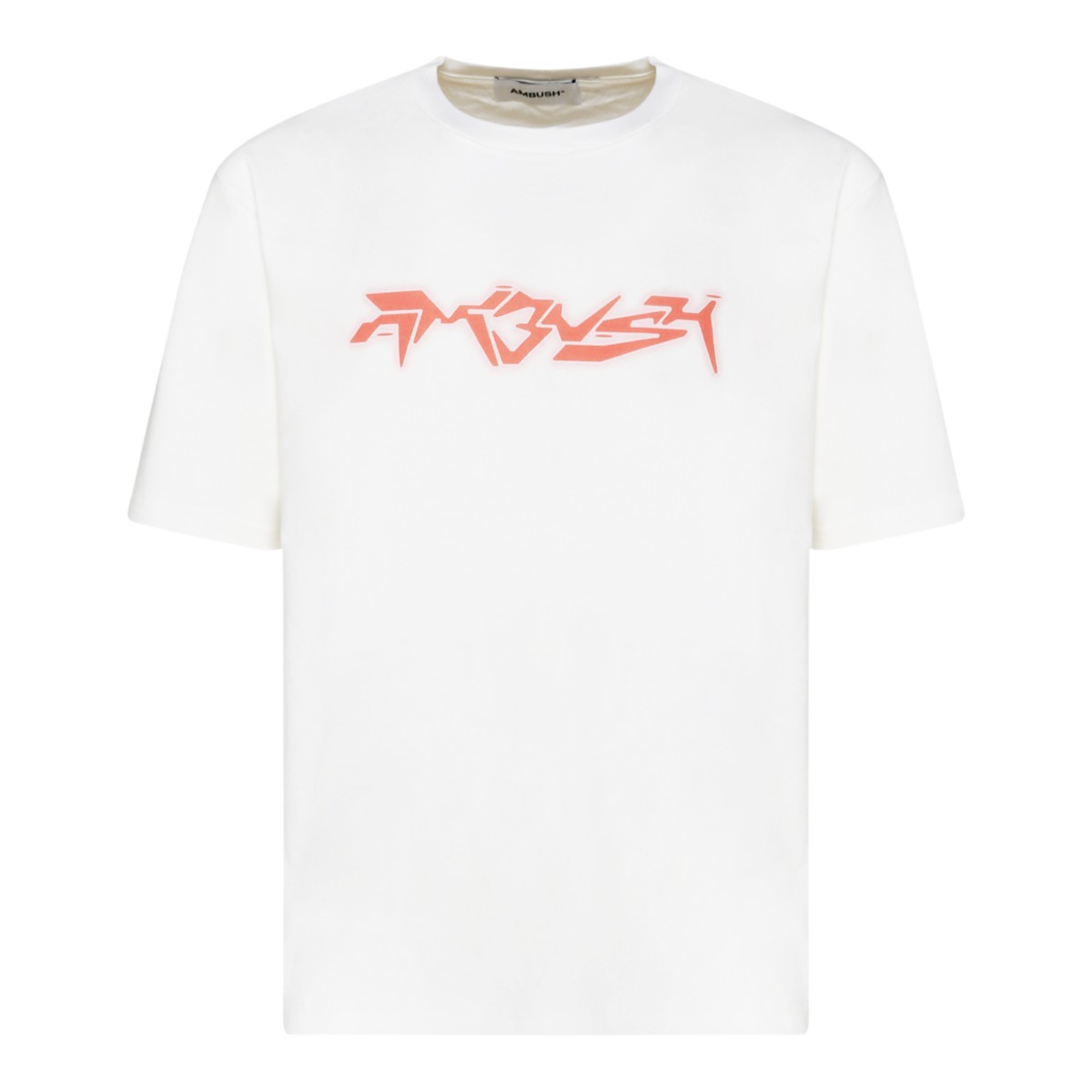 White and Orange Cotton Logo Print T-Shirt