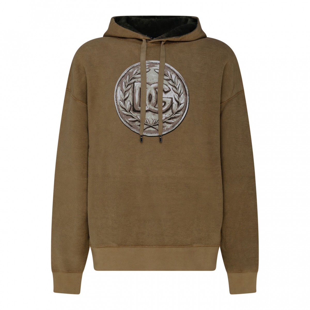 Sand Brown Cotton Logo Print Hoodie.