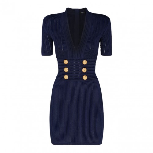 Navy Blue Ribbed Knit Mini...