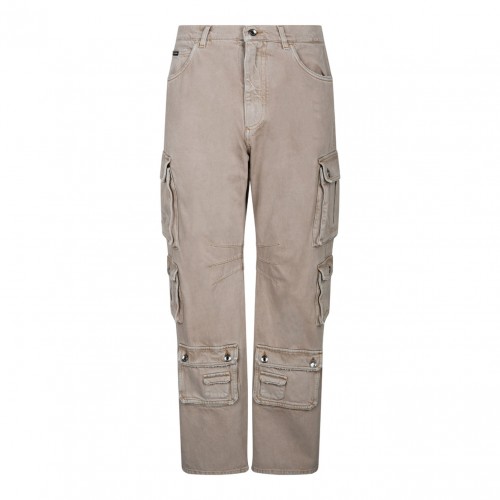 Beige Cotton Cargo Trousers