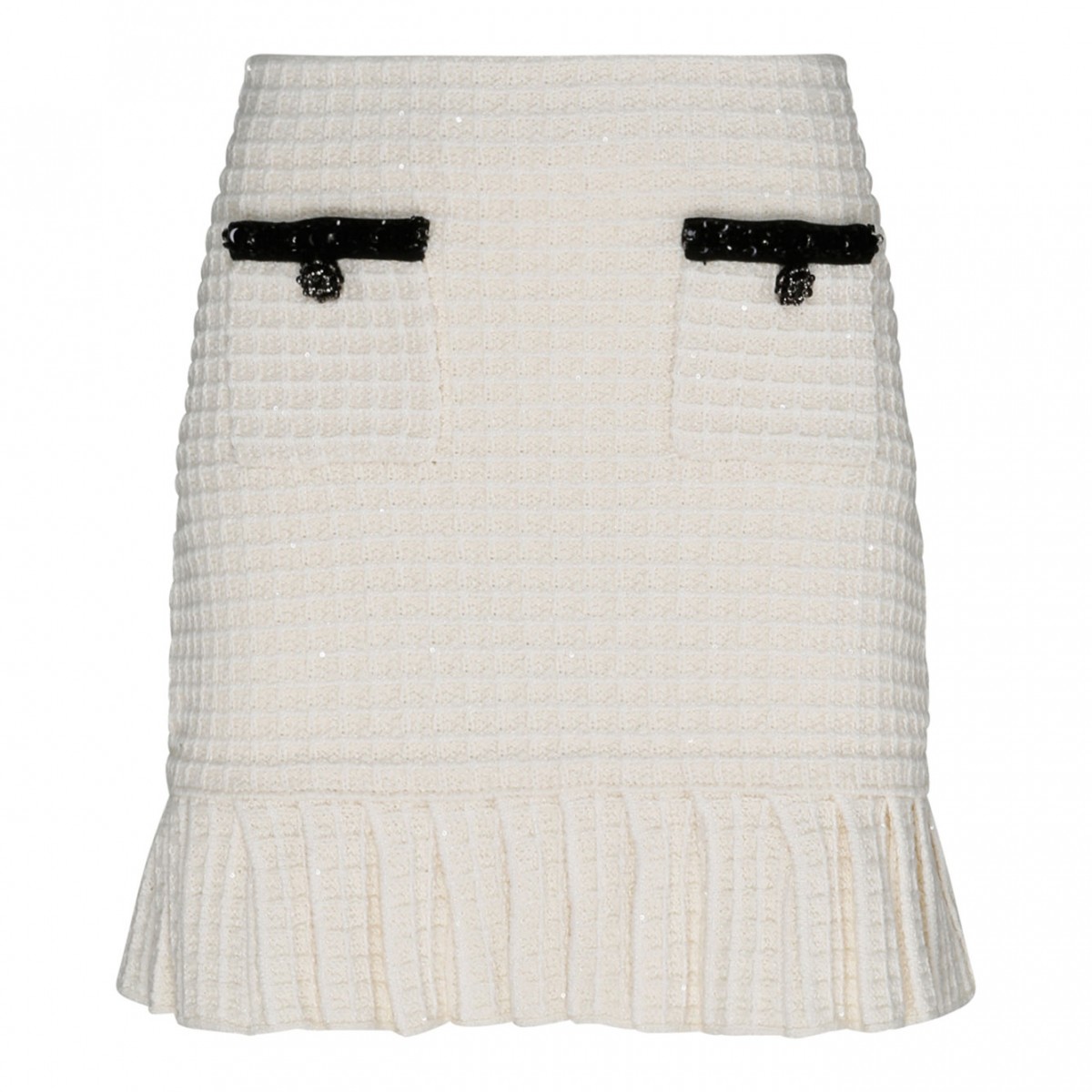 Self Portrait Cream Textured Knit Mini Skirt