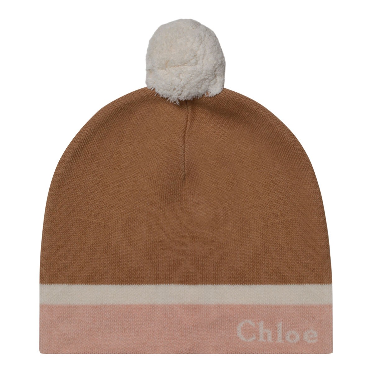 Light Pink and Beige Pompom Beanie