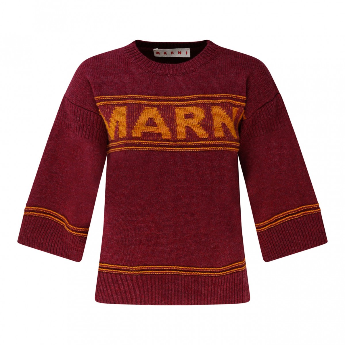 Red Virgin Wool Intarsia Logo Sweater