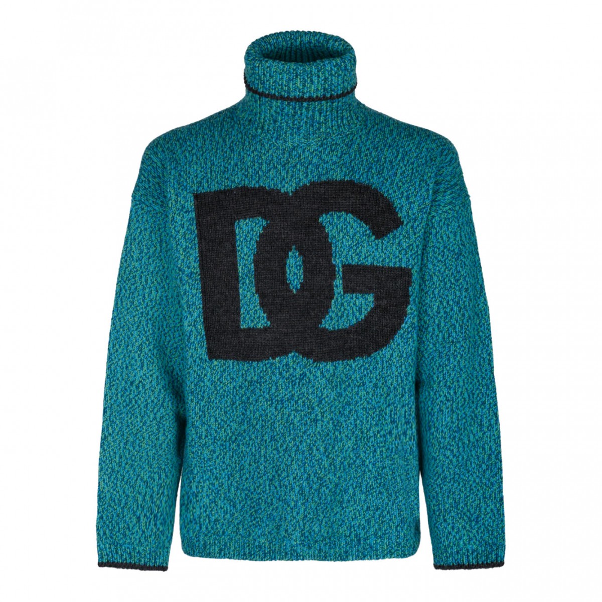 Sea Green and Black Wool Blend Logo Jumper