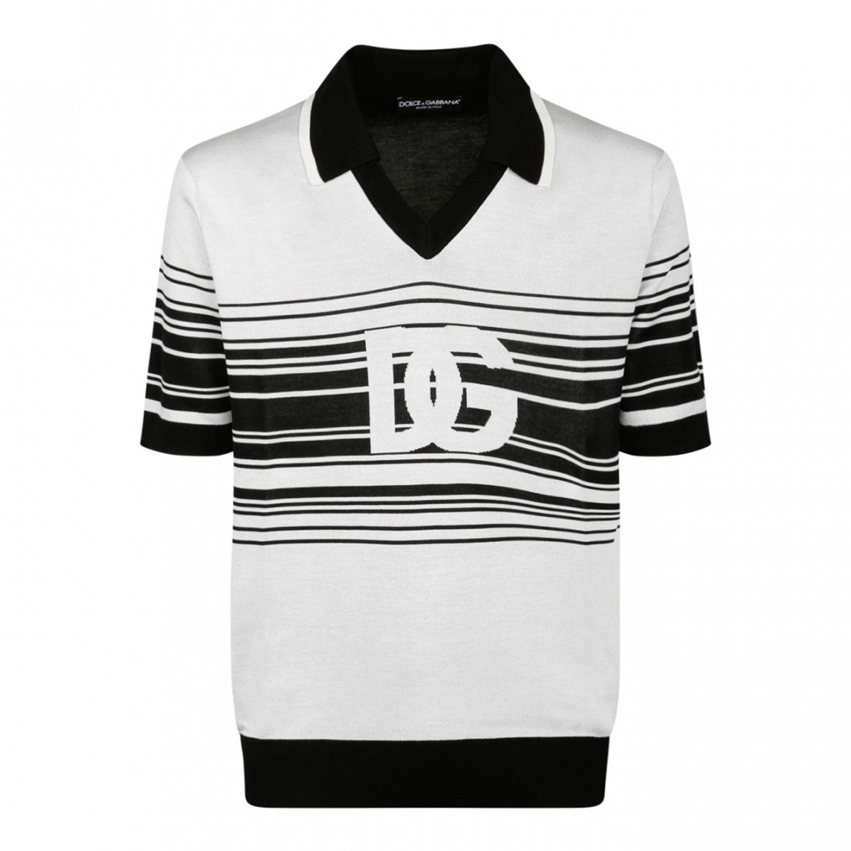 Dolce & Gabbana White and Black Jacquard Polo Shirt