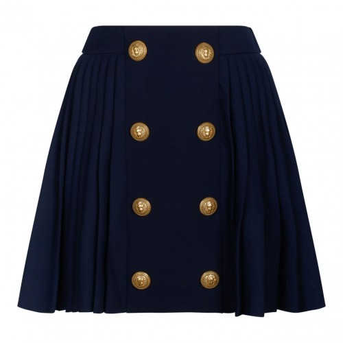 Navy Blue Wool Pleated...