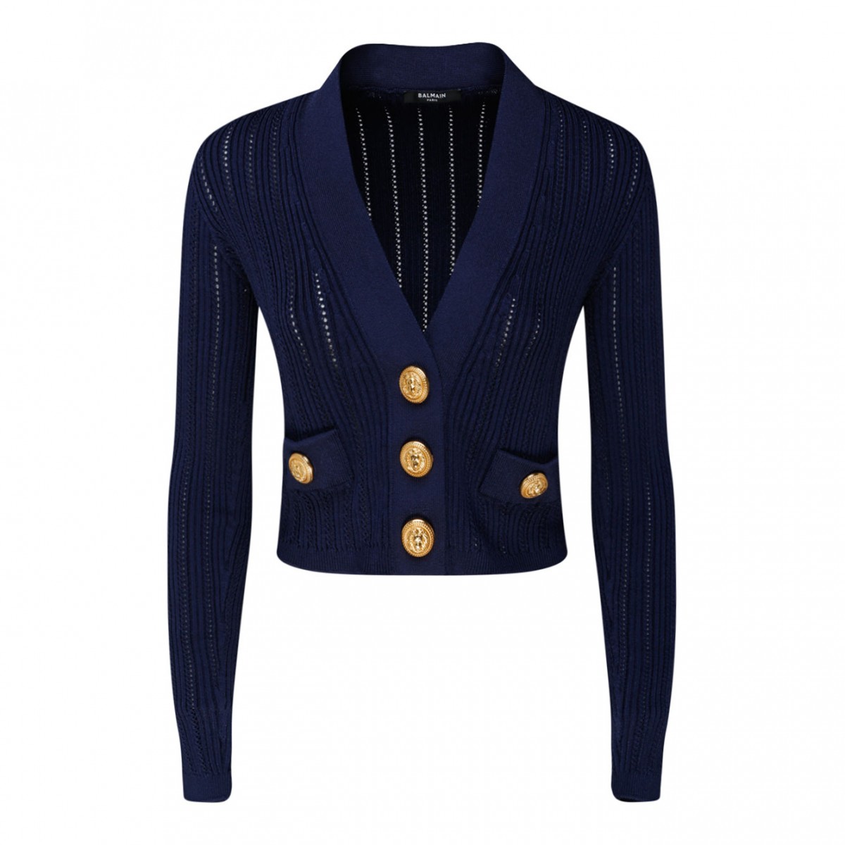 Navy Blue Knitted Construction Cropped Cardigan