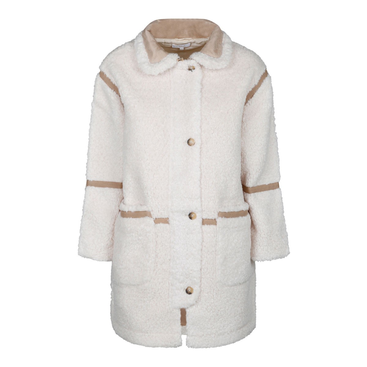 Cream White and Beige Faux Shearling Coat