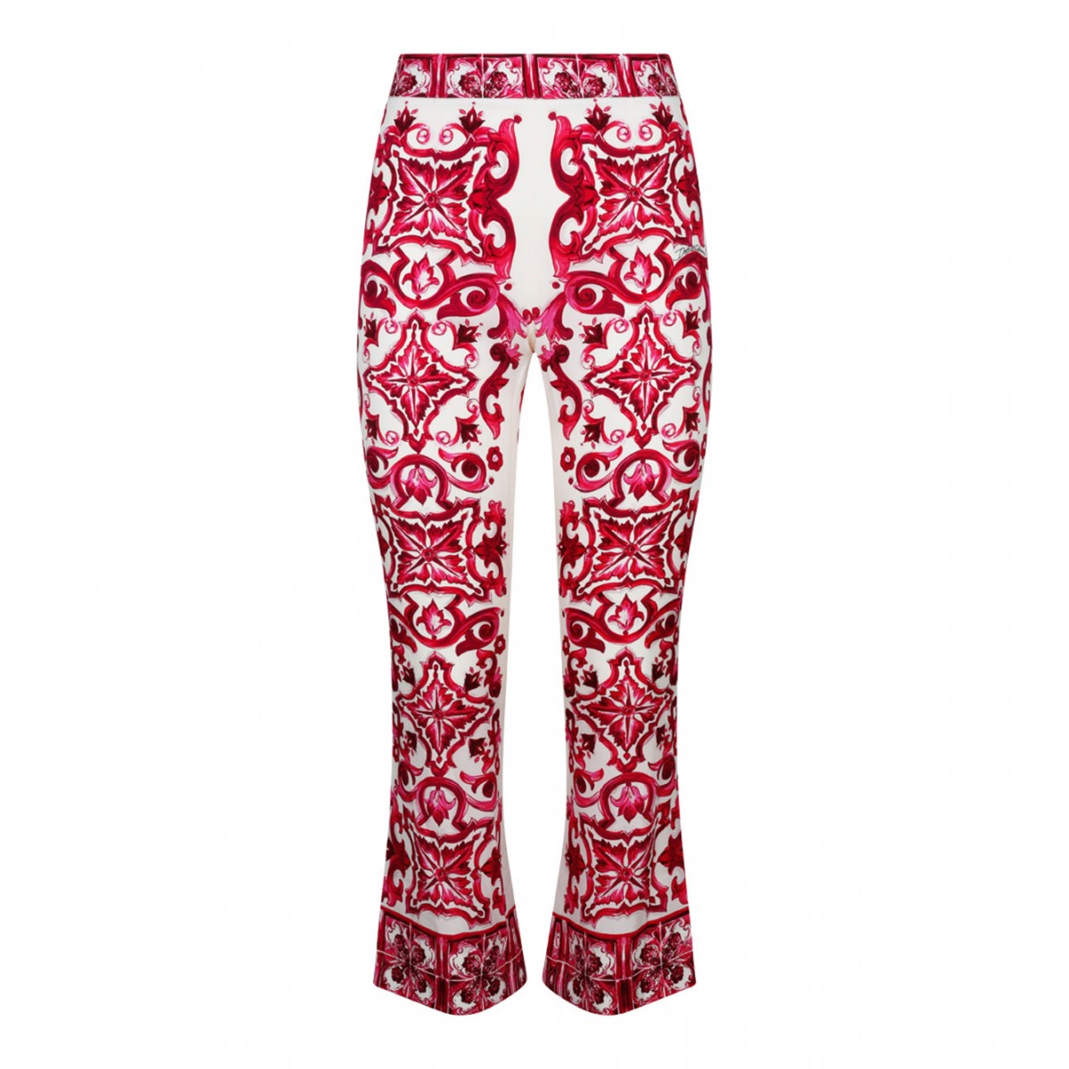 White, Red and Pink Silk Majolica Print Trousers