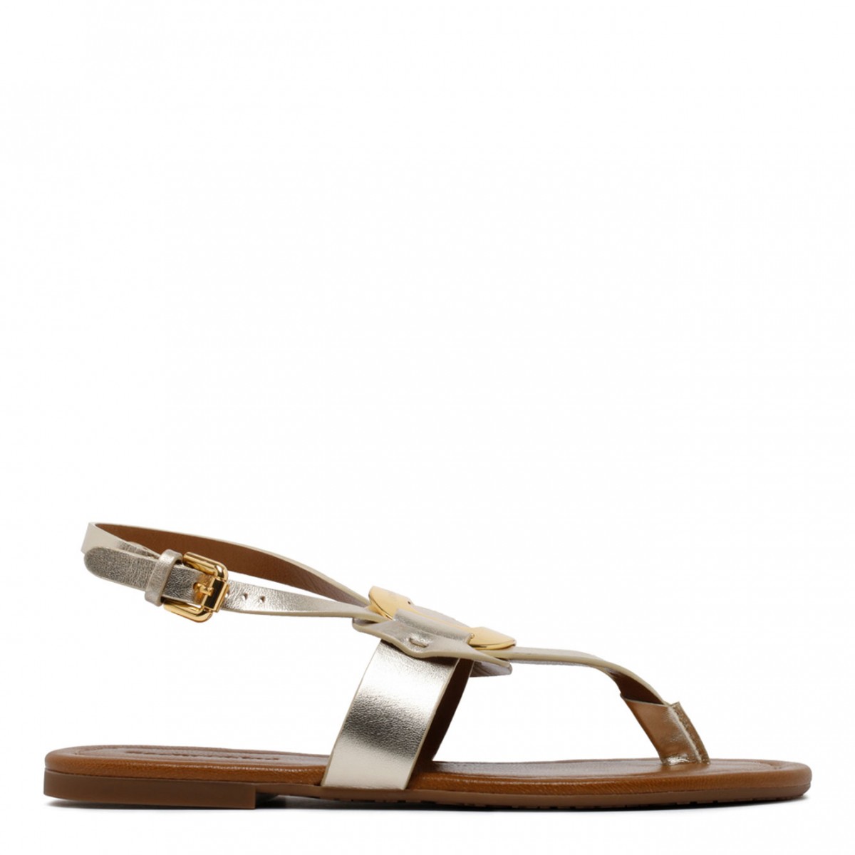 See By Chlo Platinum Calf Leather Chany Metallic Sandals