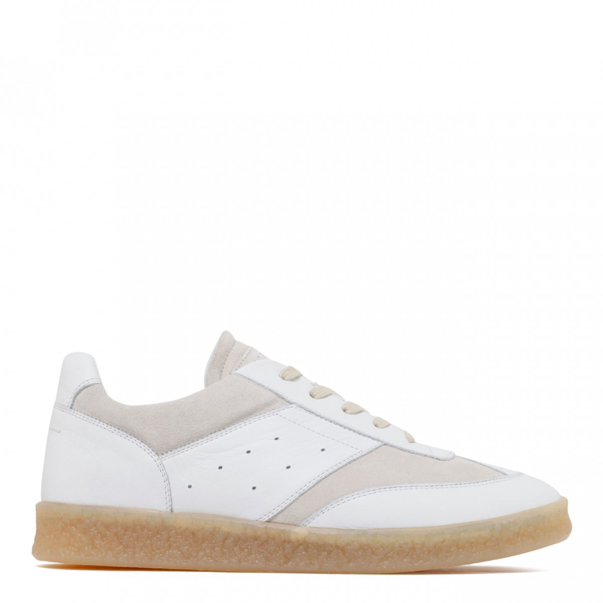 MM6 White Calf Leather Panelled Low Top Sneakers