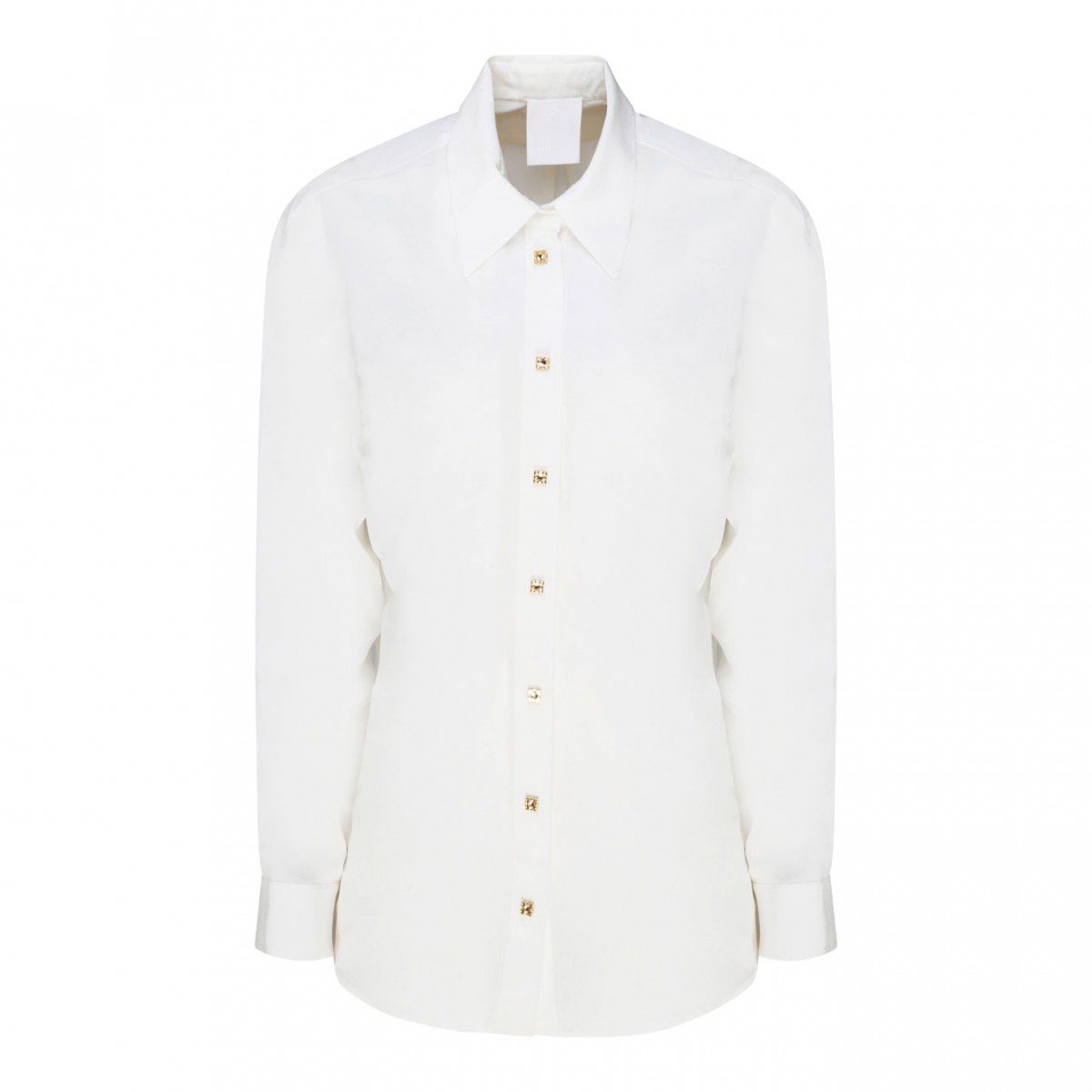 White Silk Rhinestones Detail Shirt