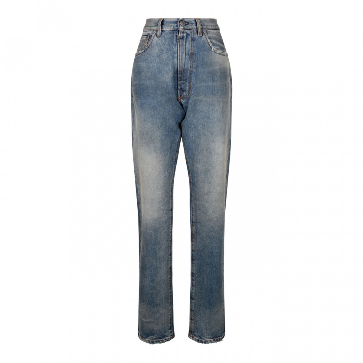 Light Blue Cotton Straight Leg Jeans