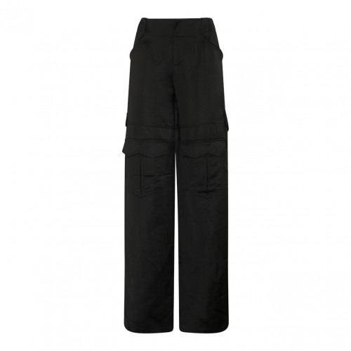 Black Satin Cargo Trousers