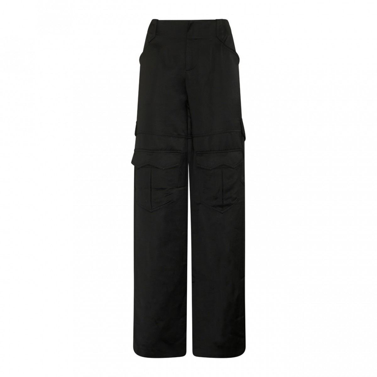 Black Satin Cargo Trousers