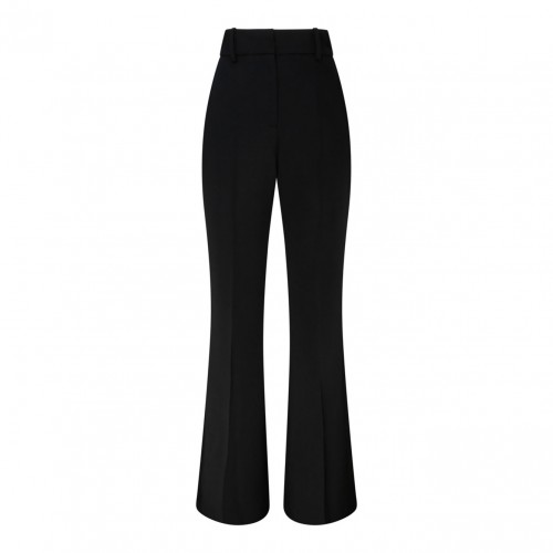 Black Wool Flared Trousers