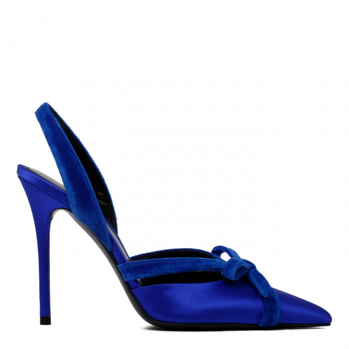 Electric Blue Satin and Velvet Bow Slingback