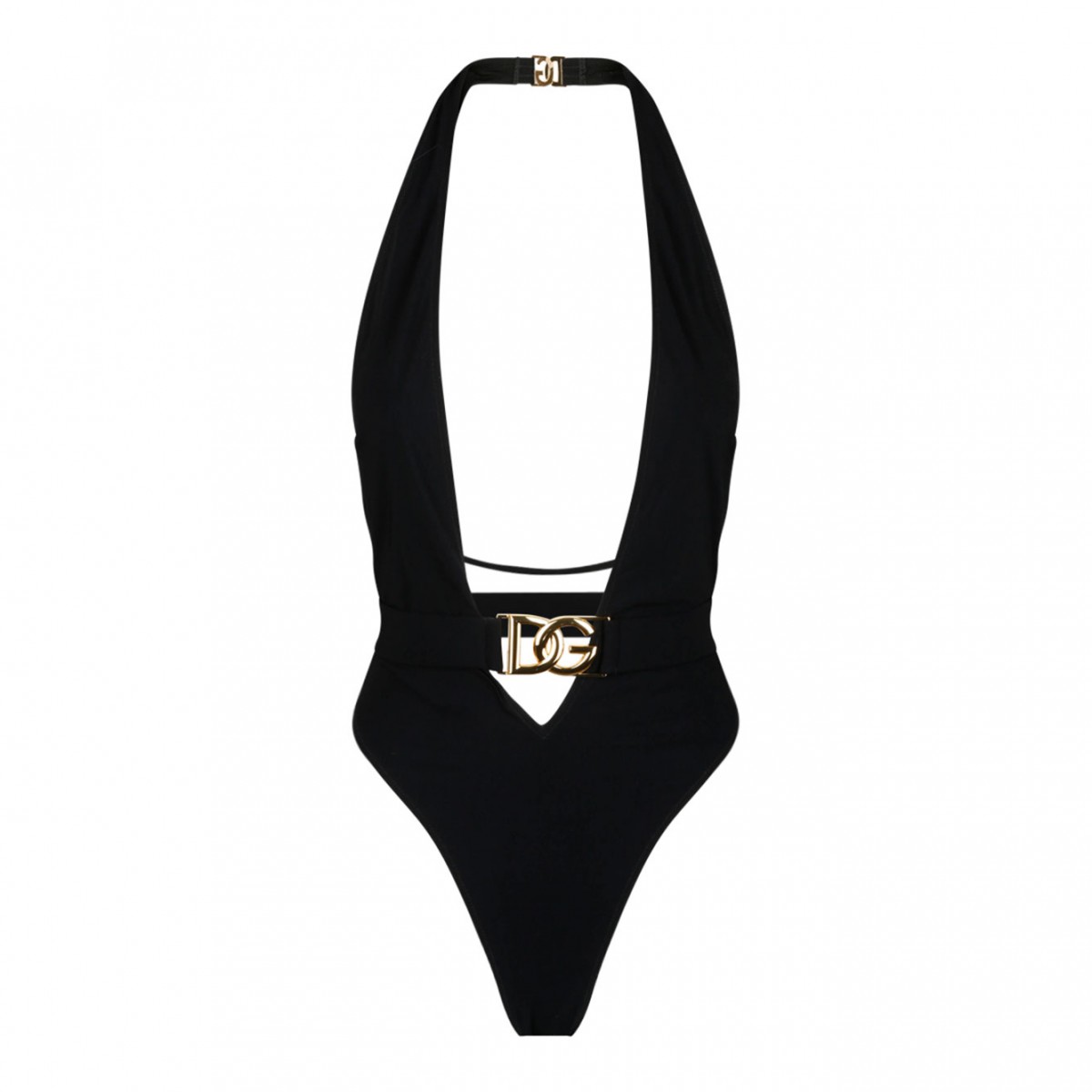 Black Swimwear With Gold Logo Plaque