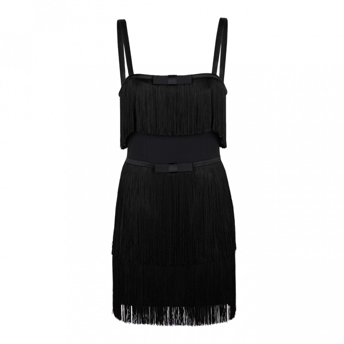 Elisabetta Franchi Black Mini Dress With Fringes