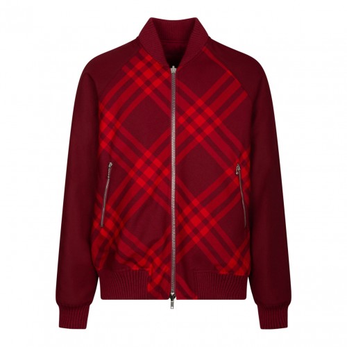 Red Check Print Bomber Jacket