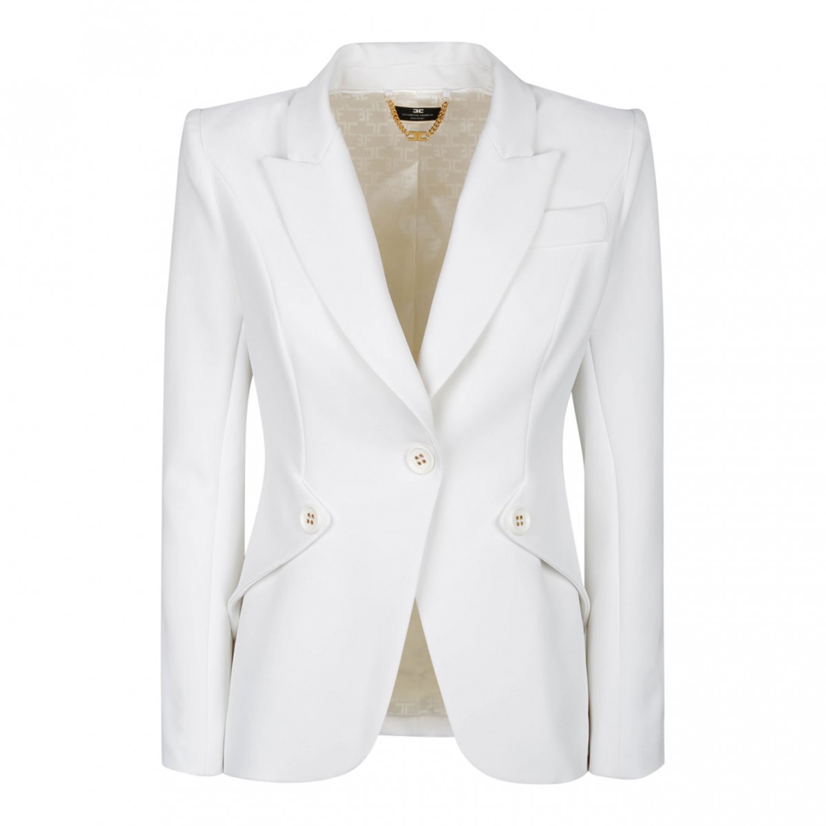 Elisabetta Franchi Ivory Single-Breasted Stretch Blazer