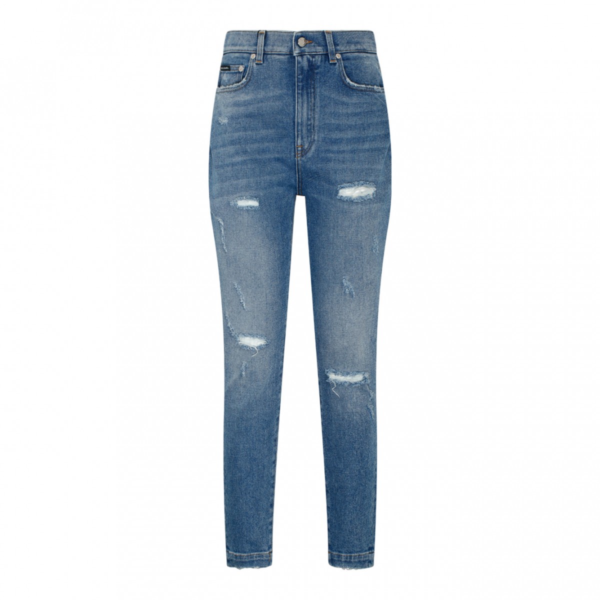 Dolce & Gabbana Light Blue Stretch Cotton Distressed Jeans.