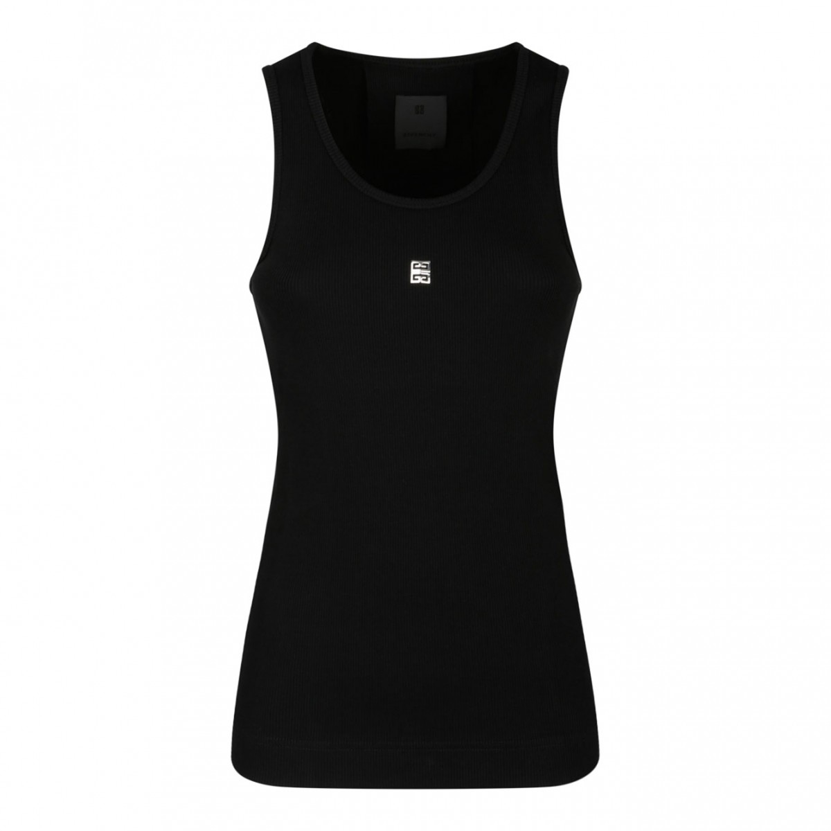 Black Ribbed Cotton Blend Tank Top