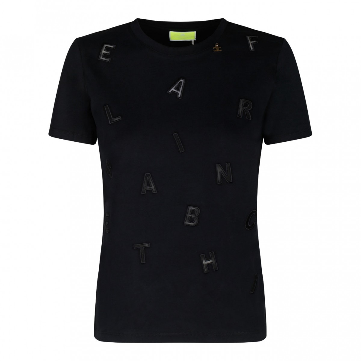 Elisabetta Franchi Black Cotton Lettering Embroidery T-Shirt