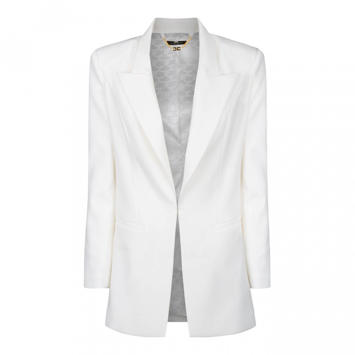 Elisabetta Franchi Structured Shoulders Ivory Blazer