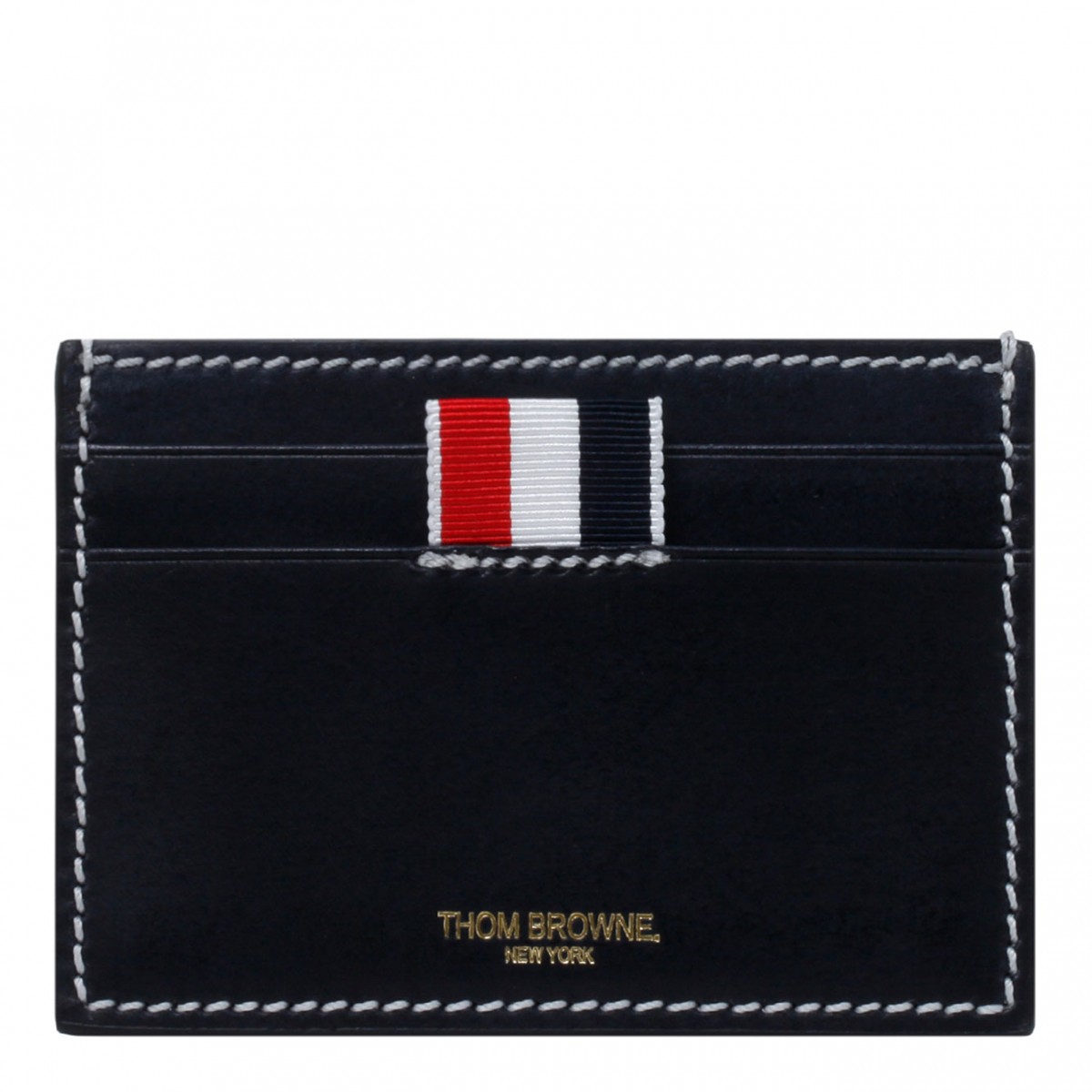 Thom Browne Navy RWB Tab Leather Cardholder