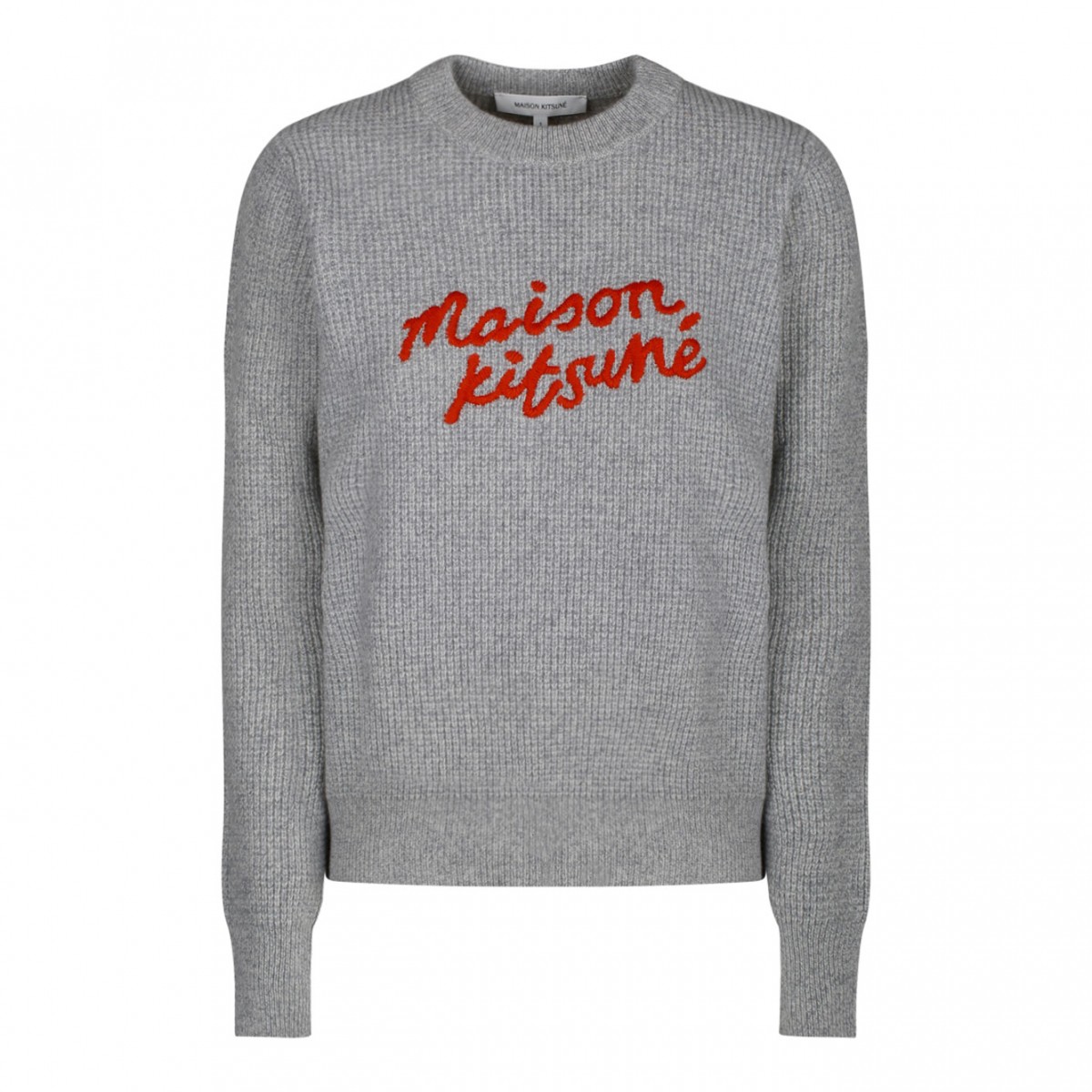 Maison Kitsun Grey Logo Embroidered Jumper