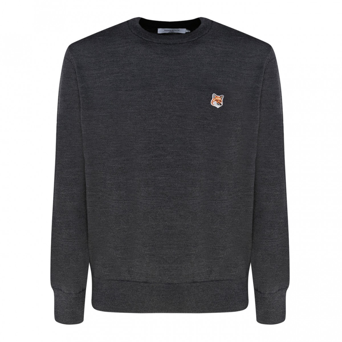 Maison Kitsun Anthracite Grey Wool Logo Embroidered Jumper