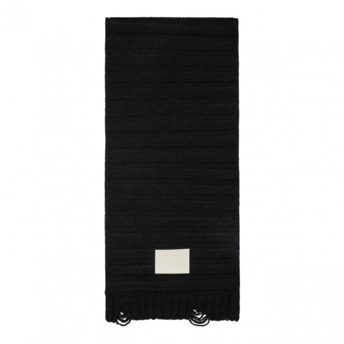 Black Ribbed Wool Scarf