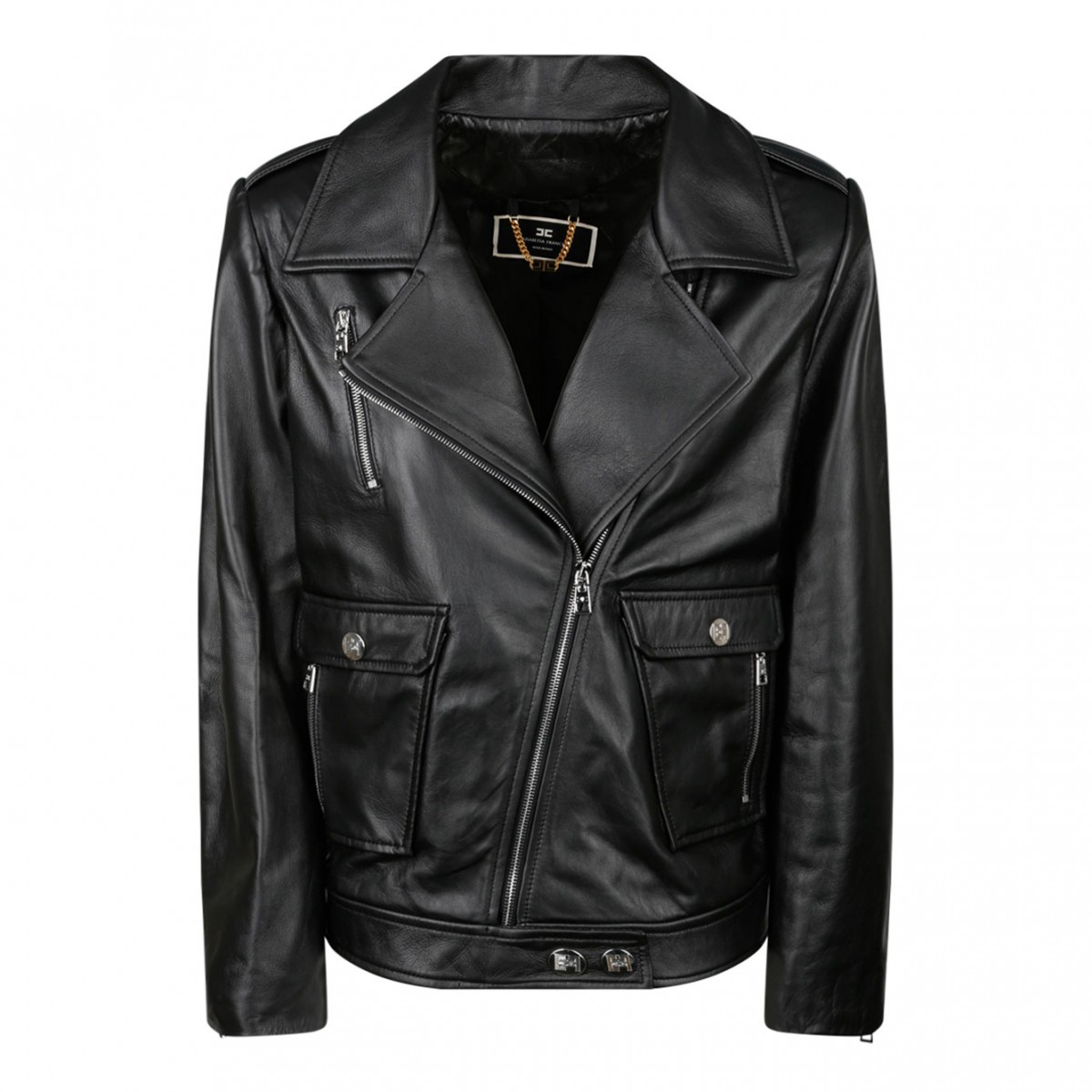 Elisabetta Franchi Black Leather Biker Style Jacket