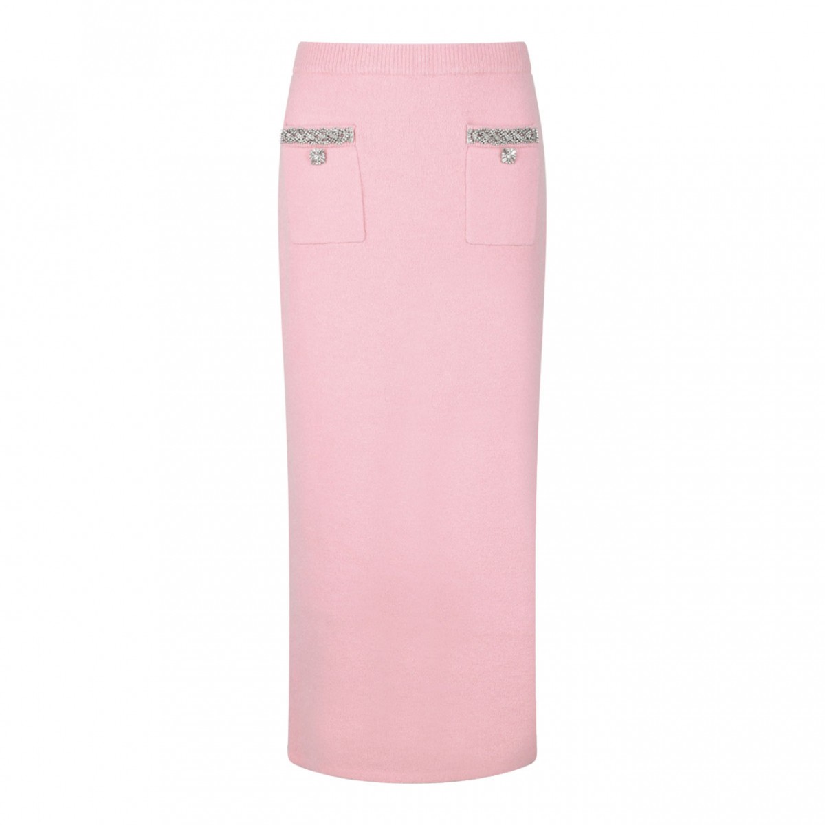 Pink Embellished Knit Midi Skirt