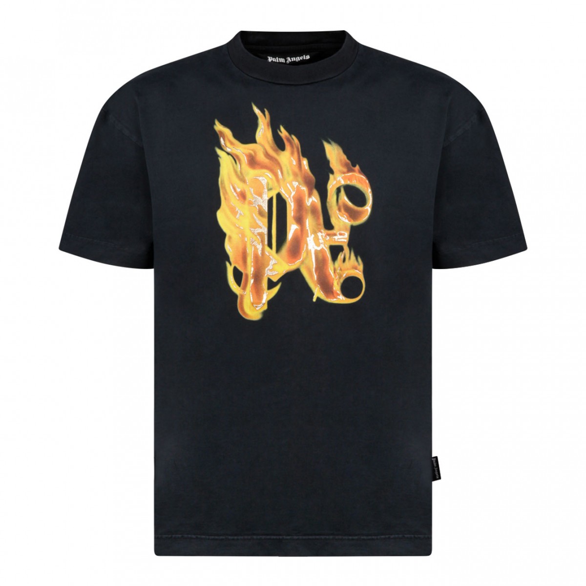 Palm Angels Burning Black Cotton T-Shirt