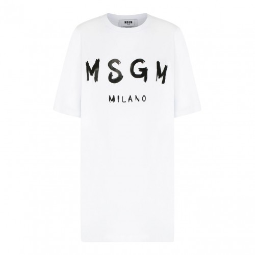 MSGM White Logo Print T-Shirt.