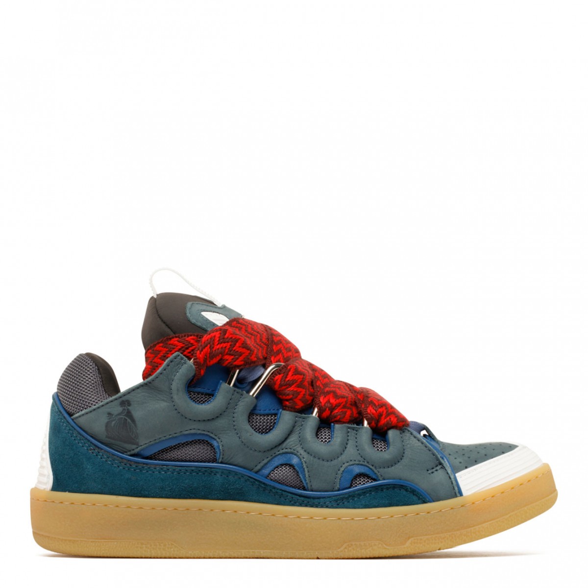 Blue and Red Leather Curb Sneakers