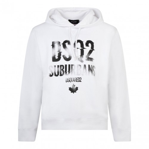 White Logo Print Hoodie