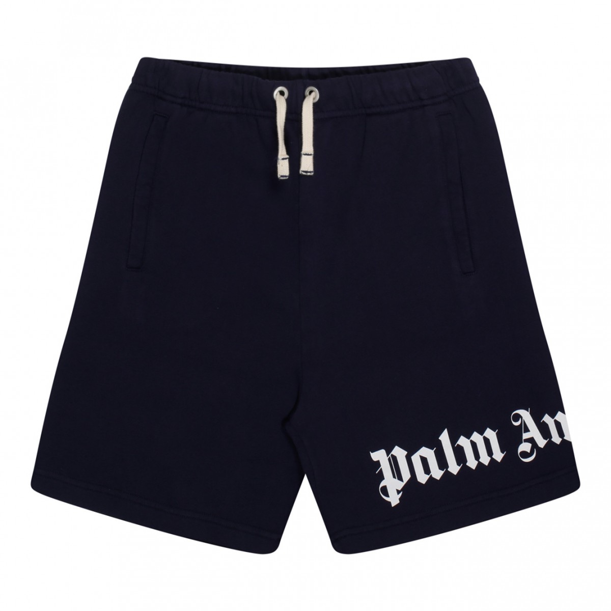 Navy Blue Cotton Logo Print Shorts