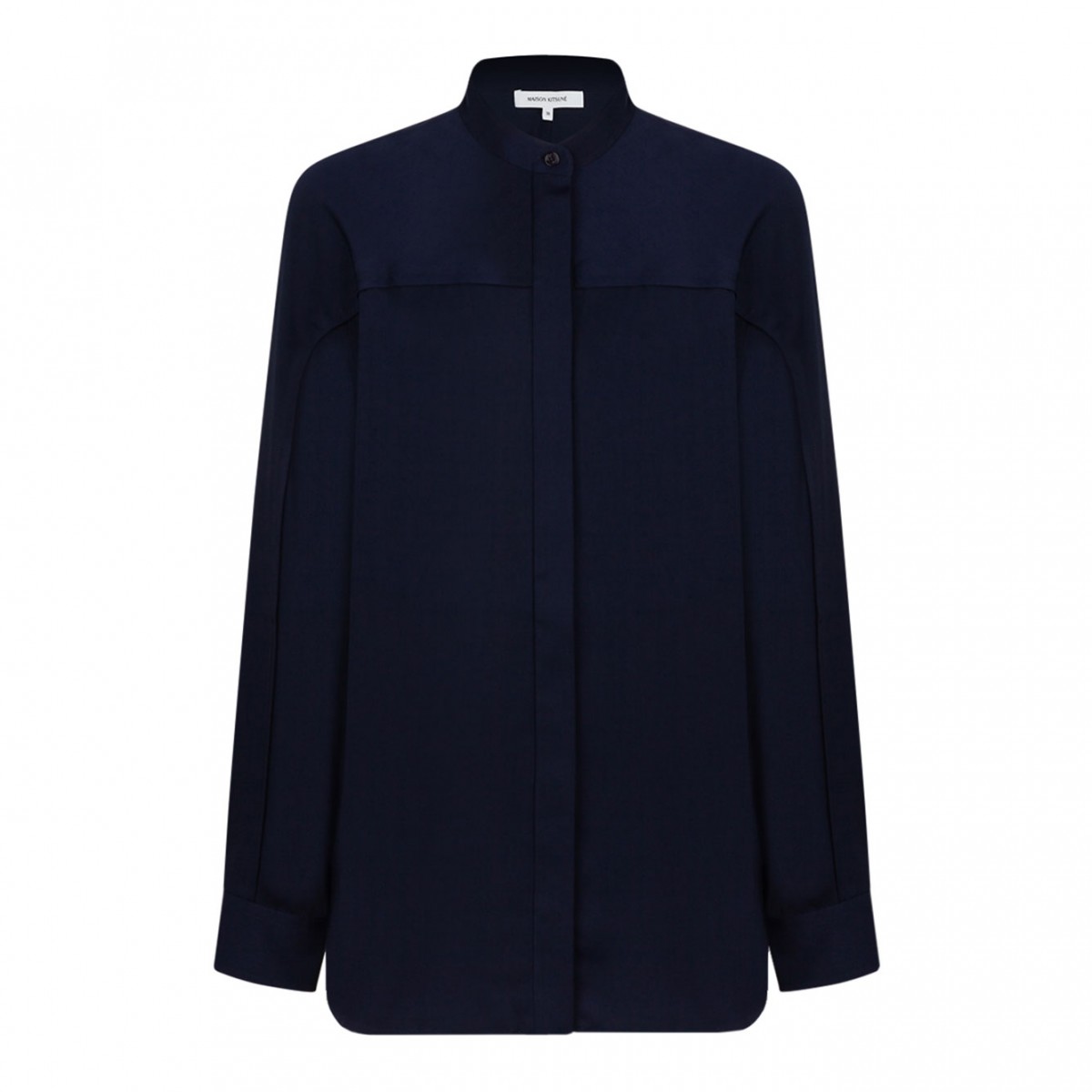 Maison Kitsun Navy Blue Collarless Shirt